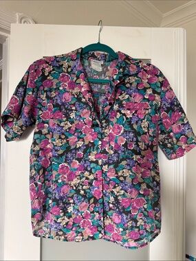 Floral Button-Down Shirt - Pink & Teal Floral